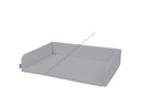 Grey double mattress for changing unit with compartments for plastic containers
