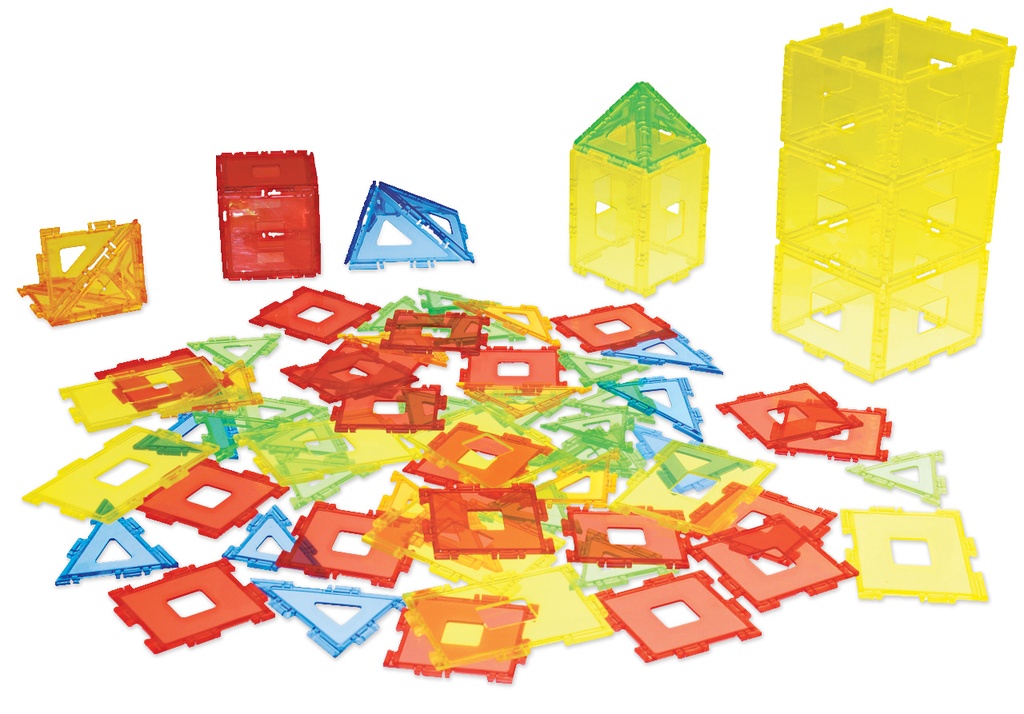 120 Transparent bricks for building geometric solids.