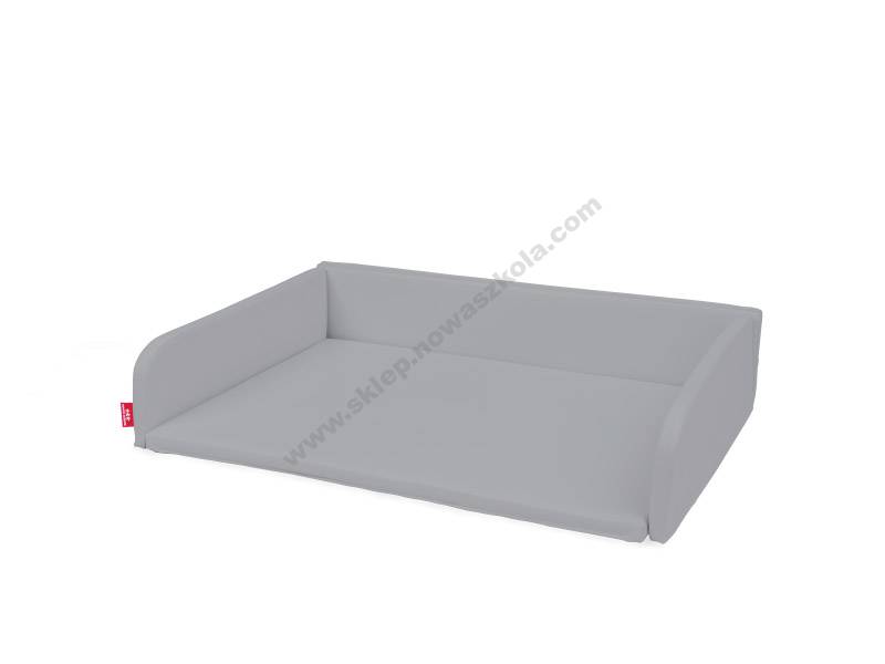Grey double mattress for changing unit with compartments for plastic containers