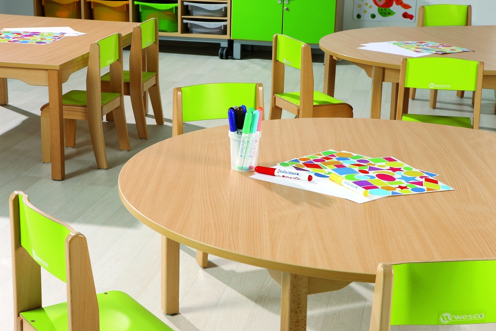 MELAMINE TABLE TOP WITH WOODEN LEGS S1 ROUND